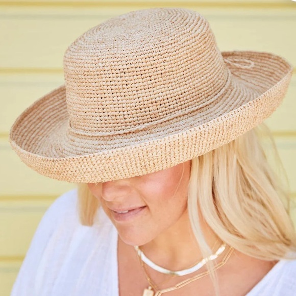 Scala Packable Crocheted Raffia Straw Big Brim Drawstring Hat - Picture 13 of 13